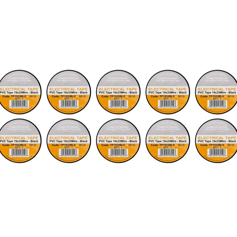 Black PVC Electrical Insulation Tape, 19mm x 33m (Pack of 10)