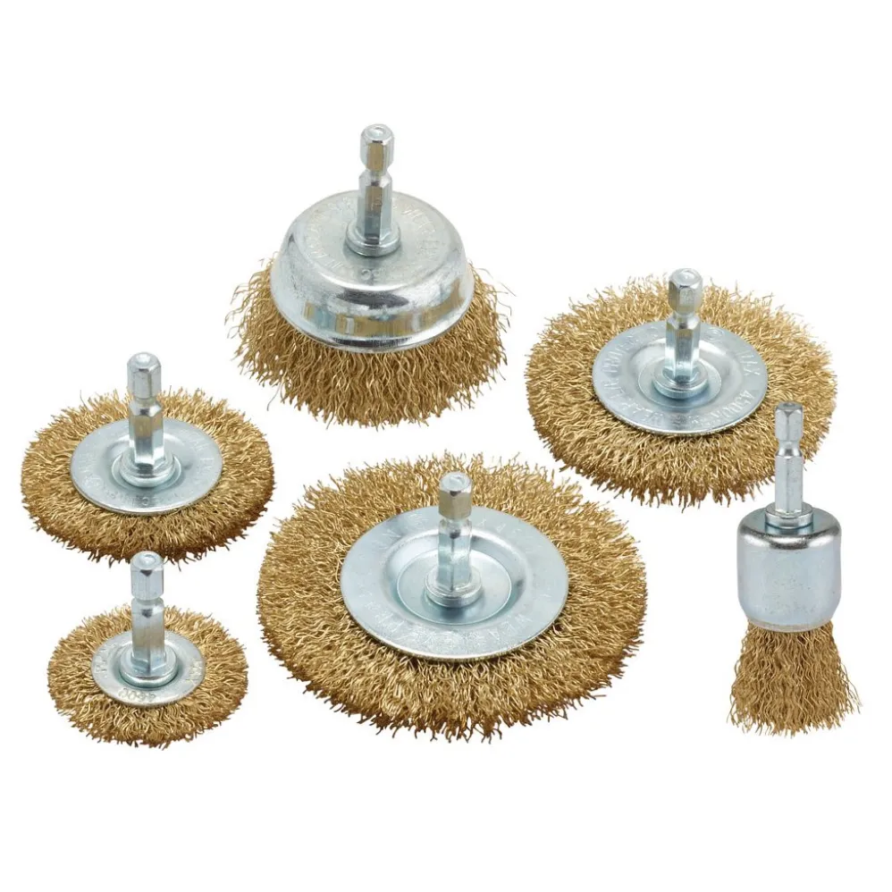 Brassed Steel Crimped Wire Brush Set (6 Piece)