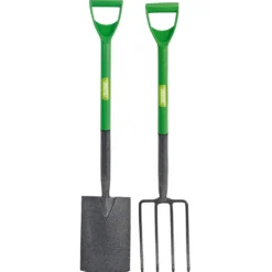 Carbon Steel Garden Fork and Spade Set, Green