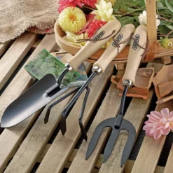 Carbon Steel Hand Fork, Cultivator and Trowel with Hardwood Handles
