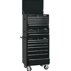 Combined Roller Cabinet and Tool Chest, 15 Drawer, 26", Black