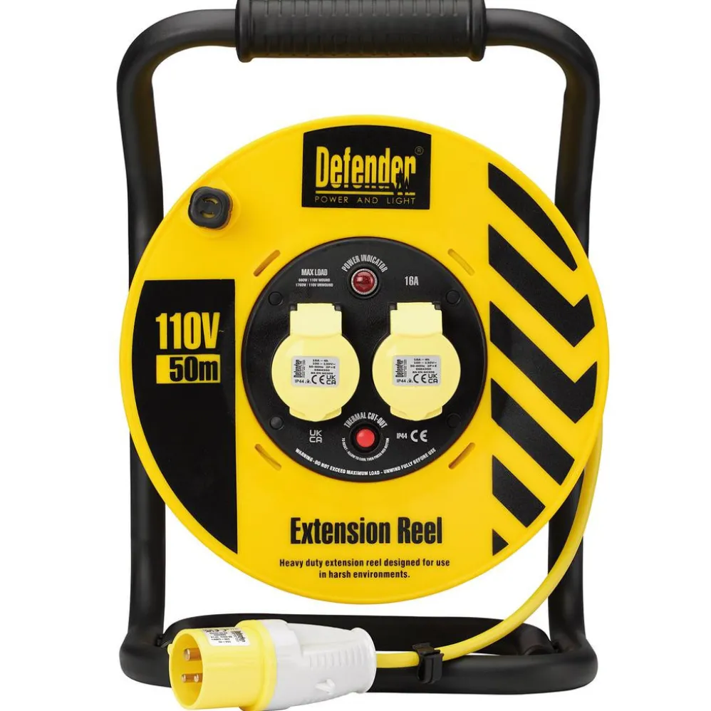 Defender E86500 110V Industrial Cable Reel, 1.5mm², 16A, 50m