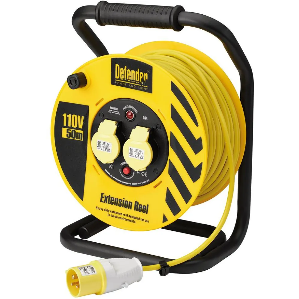 Defender E86500 110V Industrial Cable Reel, 1.5mm², 16A, 50m