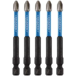 Draper Expert Cross Slot/PH Type Impact Screwdriver Bits, No.2 x 75mm, 1/4" Hex (Pack of 5)
