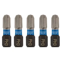 Draper Expert Cross Slot/PH Type Impact Screwdriver Bits, No.3 x 25mm, 1/4" Hex (Pack of 5)