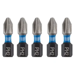 Draper Expert Cross Slot/PH Type Impact Screwdriver Bits, No.2 x 25mm, 1/4" Hex (Pack of 5)