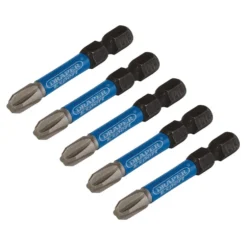 Draper Expert Cross Slot/PH Type Impact Screwdriver Bits, No.3 x 50mm, 1/4" Hex (Pack of 5)