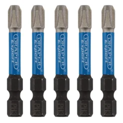 Draper Expert Cross Slot/PH Type Impact Screwdriver Bits, No.3 x 50mm, 1/4" Hex (Pack of 5)