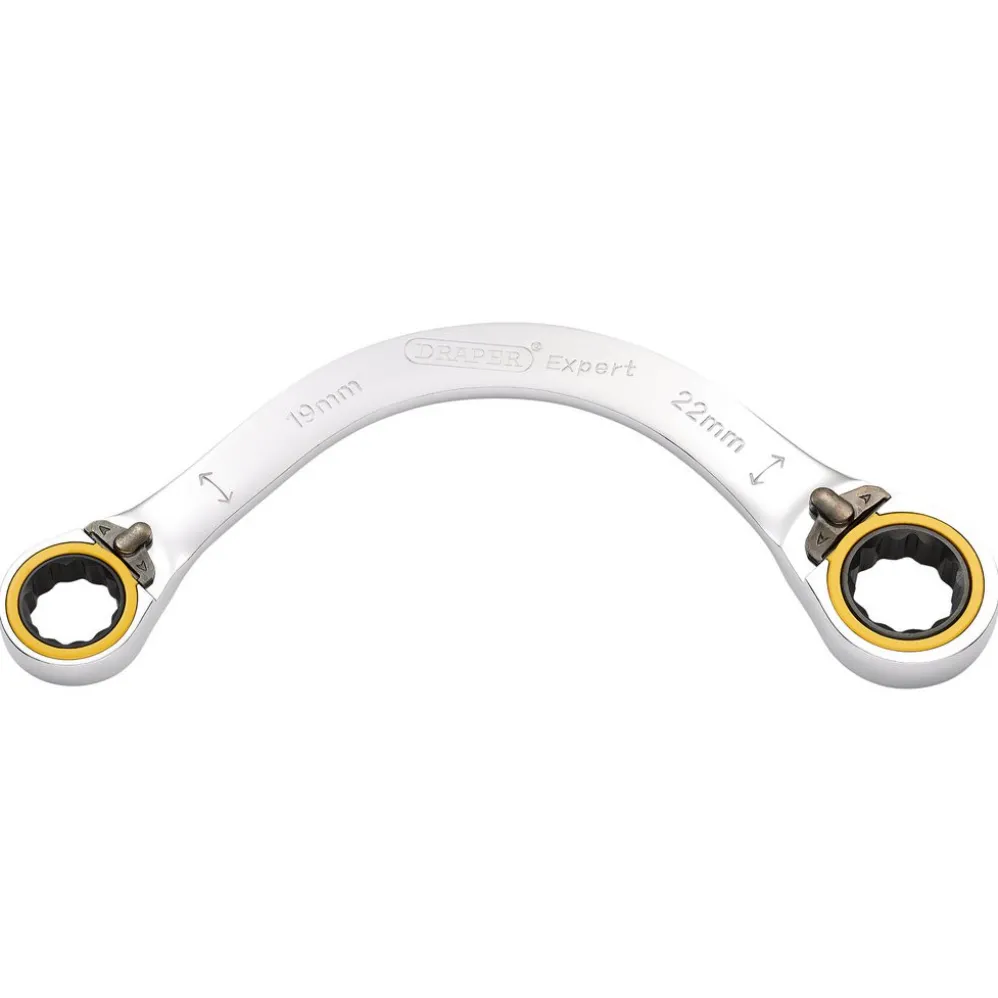 Draper Expert HI-TORQ® Double Ring Ratchet Half Moon Spanner, 19 x 22mm