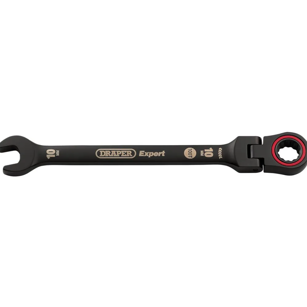 Draper Expert HI-TORQ® Metric Flexible Head Ratchet Combination Spanner, 10mm, Black