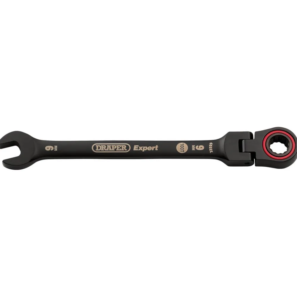 Draper Expert HI-TORQ® Metric Flexible Head Ratchet Combination Spanner, 9mm, Black