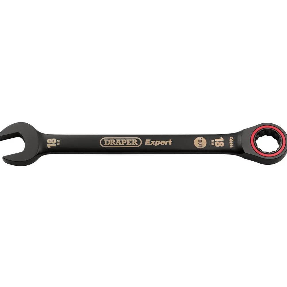 Draper Expert HI-TORQ® Metric Ratchet Combination Spanner, 18mm, Black