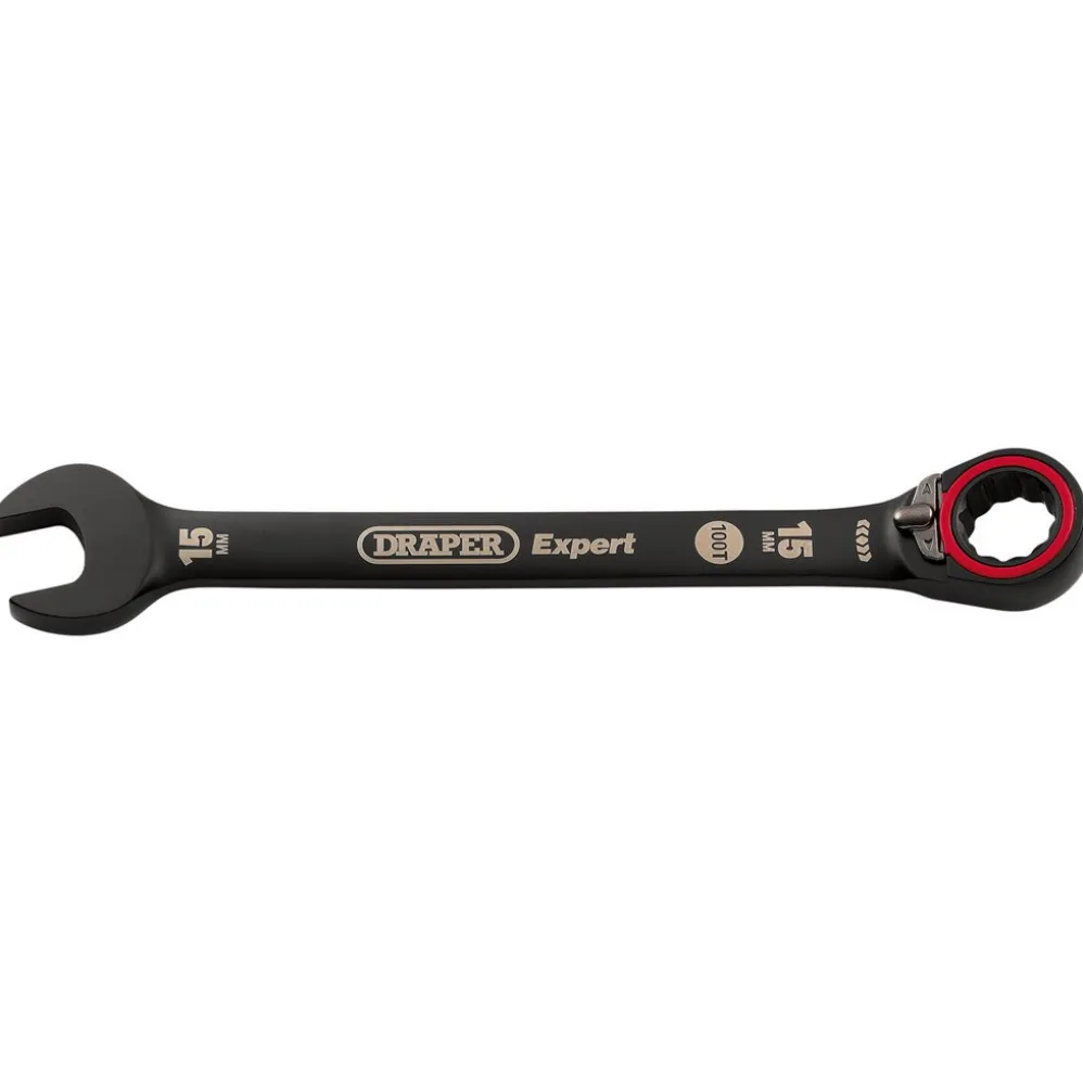Draper Expert HI-TORQ® Metric Reversible Ratchet Combination Spanner, 15mm, Black