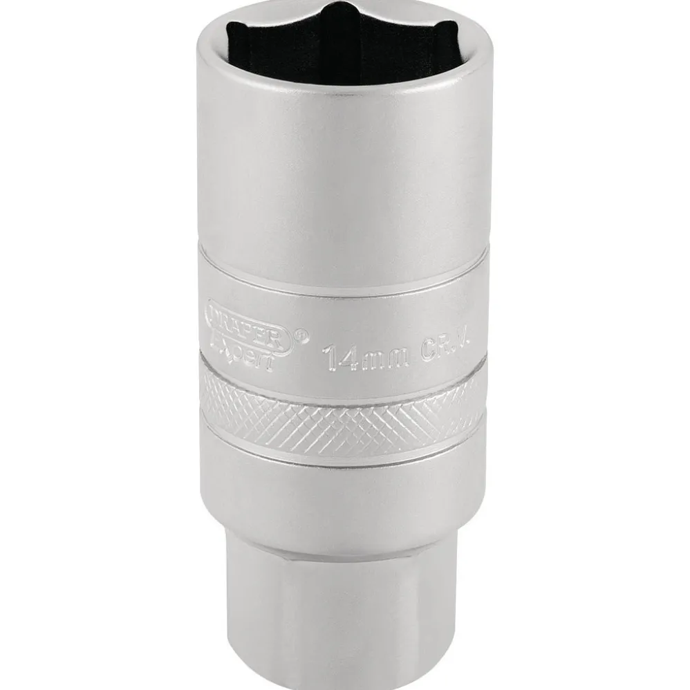 Draper Expert 14mm Thread 6 Point Satin Chrome Spark Plug Socket, 3/8" Sq. Dr., 21mm