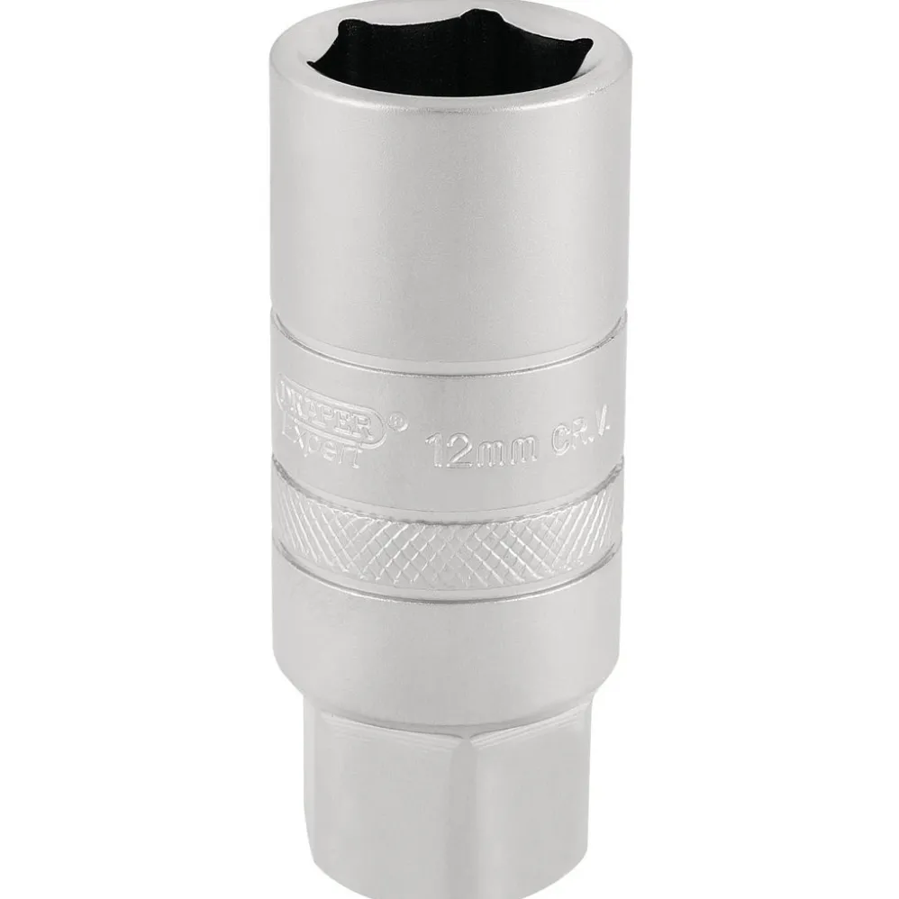 Draper Expert 12mm Thread 6 Point Satin Chrome Spark Plug Socket, 3/8" Sq. Dr., 18mm