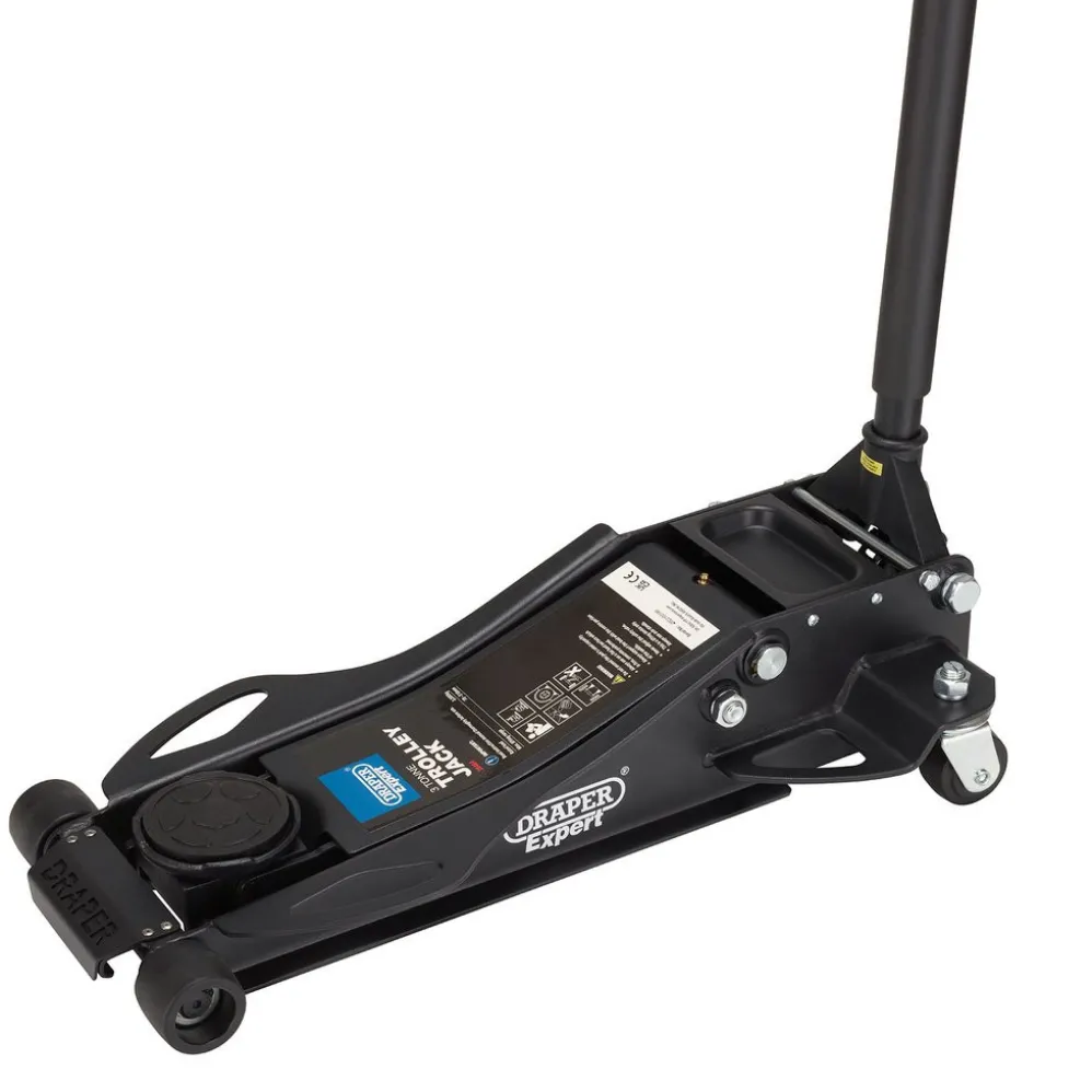 Draper Expert Professional Low Profile Fast Lift Garage Trolley Jack, 3 Tonne, Black