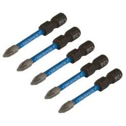Draper Expert PZ-Type Impact Screwdriver Bits, No.1 x 50mm, 1/4" Hex (Pack of 5)