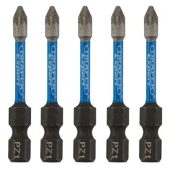 Draper Expert PZ-Type Impact Screwdriver Bits, No.1 x 50mm, 1/4" Hex (Pack of 5)