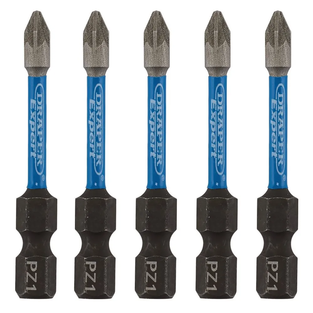 Draper Expert PZ-Type Impact Screwdriver Bits, No.1 x 50mm, 1/4" Hex (Pack of 5)