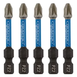 Draper Expert PZ-Type Impact Screwdriver Bits, No.2 x 50mm, 1/4" Hex (Pack of 5)