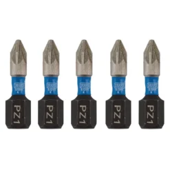 Draper Expert PZ-Type Impact Screwdriver Bits, No.1 x 25mm, 1/4" Hex (Pack of 5)