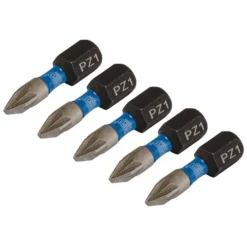 Draper Expert PZ-Type Impact Screwdriver Bits, No.1 x 25mm, 1/4" Hex (Pack of 5)