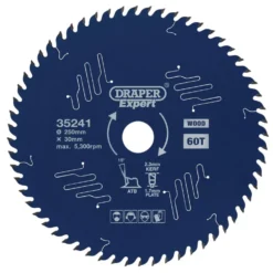 Draper Expert TCT Circular Saw Blade for Wood with PTFE Coating, 250 x 30mm, 60T