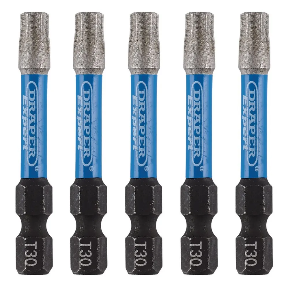 Draper Expert TX-STAR® Impact Screwdriver Bits, T30 x 50mm, 1/4" Hex (Pack of 5)