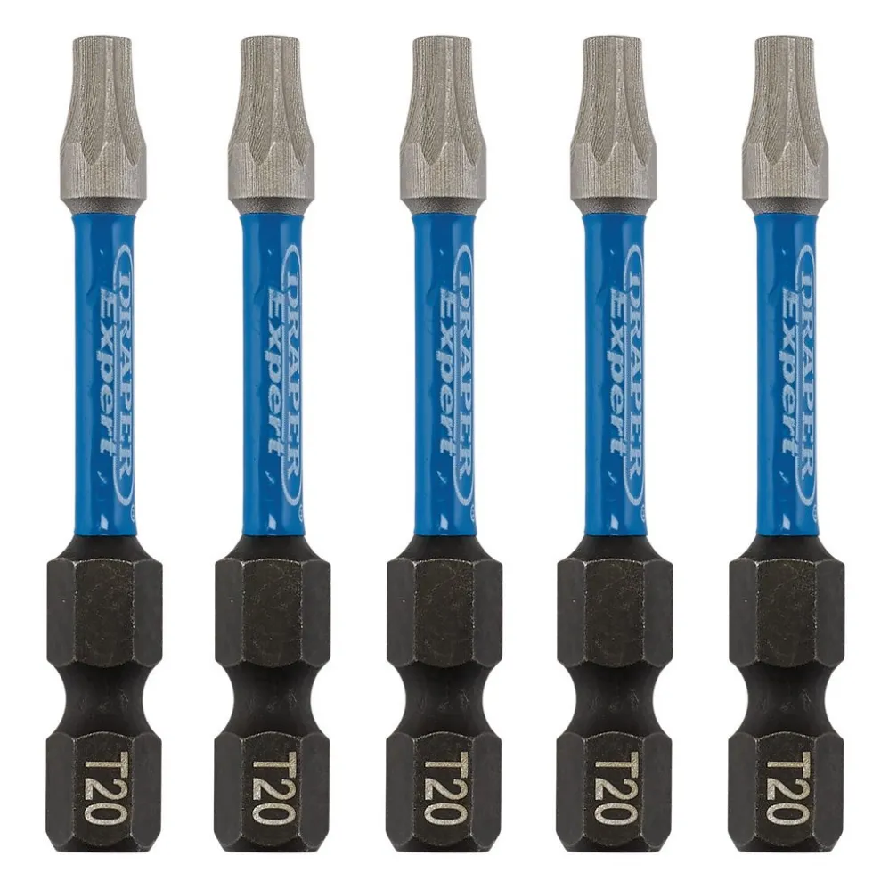 Draper Expert TX-STAR® Impact Screwdriver Bits, T20 x 50mm, 1/4" Hex (Pack of 5)