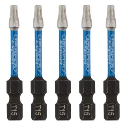 Draper Expert TX-STAR® Impact Screwdriver Bits, T15 x 50mm, 1/4" Hex (Pack of 5)