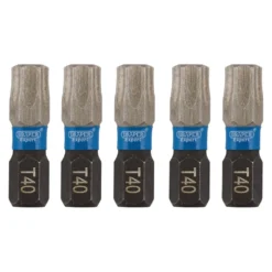 Draper Expert TX-STAR® Impact Screwdriver Bits, T40 x 25mm, 1/4" Hex (Pack of 5)