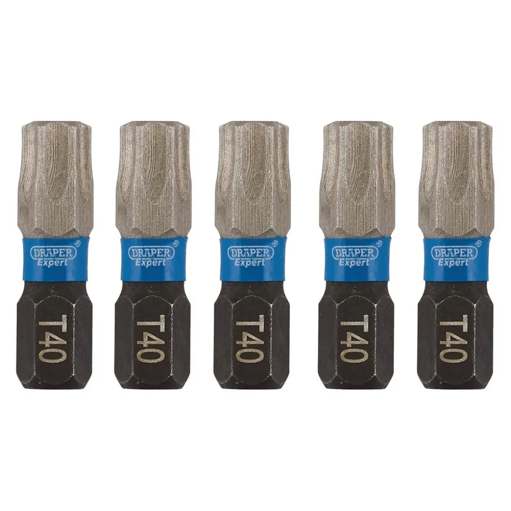 Draper Expert TX-STAR® Impact Screwdriver Bits, T40 x 25mm, 1/4" Hex (Pack of 5)
