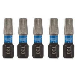Draper Expert TX-STAR® Impact Screwdriver Bits, T30 x 25mm, 1/4" Hex (Pack of 5)