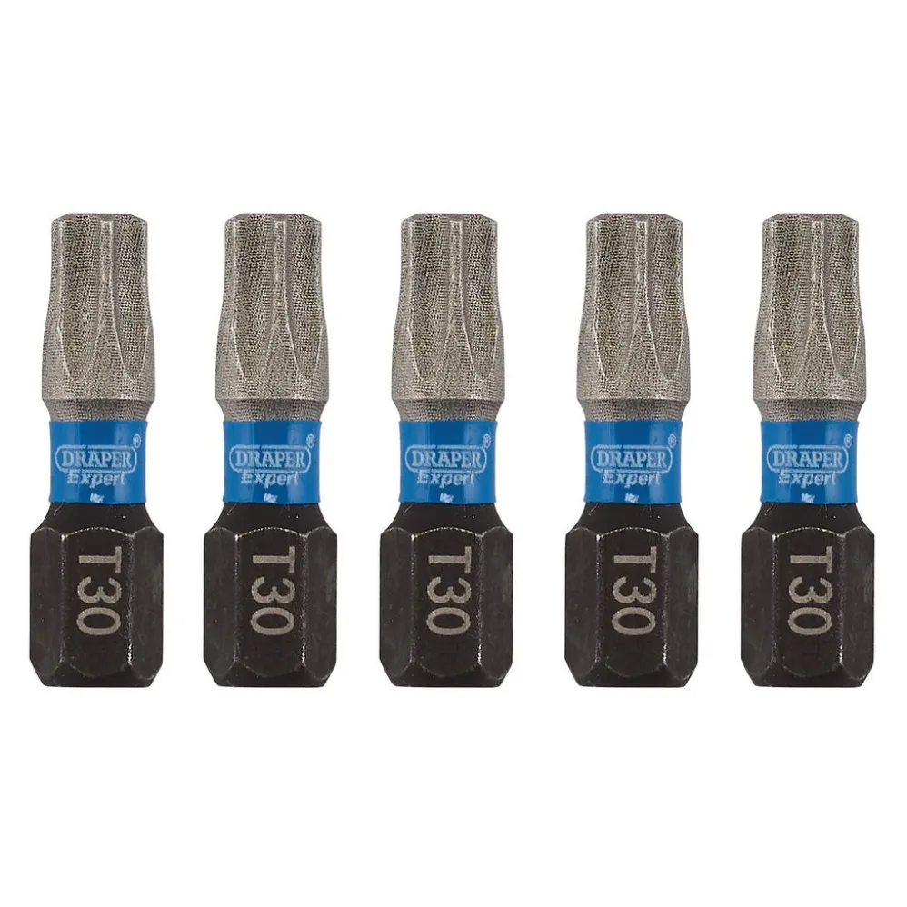 Draper Expert TX-STAR® Impact Screwdriver Bits, T30 x 25mm, 1/4" Hex (Pack of 5)