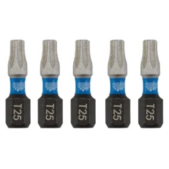 Draper Expert TX-STAR® Impact Screwdriver Bits, T25 x 25mm, 1/4" Hex (Pack of 5)
