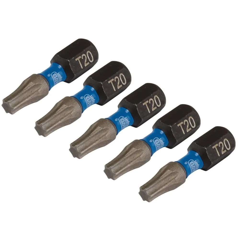 Draper Expert TX-STAR® Impact Screwdriver Bits, T20 x 25mm, 1/4" Hex (Pack of 5)