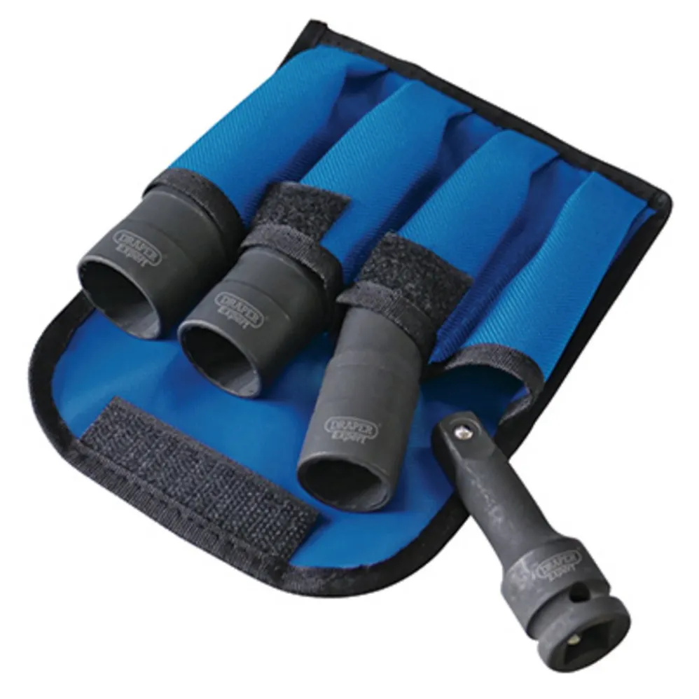 Draper Expert Wheel Nut Double Impact Socket Kit, 1/2" Sq. Dr. (4 Piece)