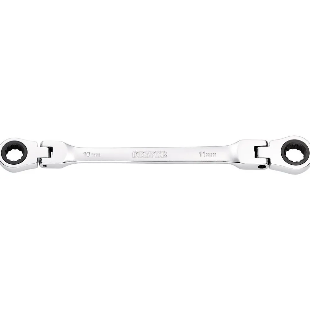 Draper HI-TORQ® Metric Flexible Head Double Ring Ratchet Spanner, 10 x 11mm