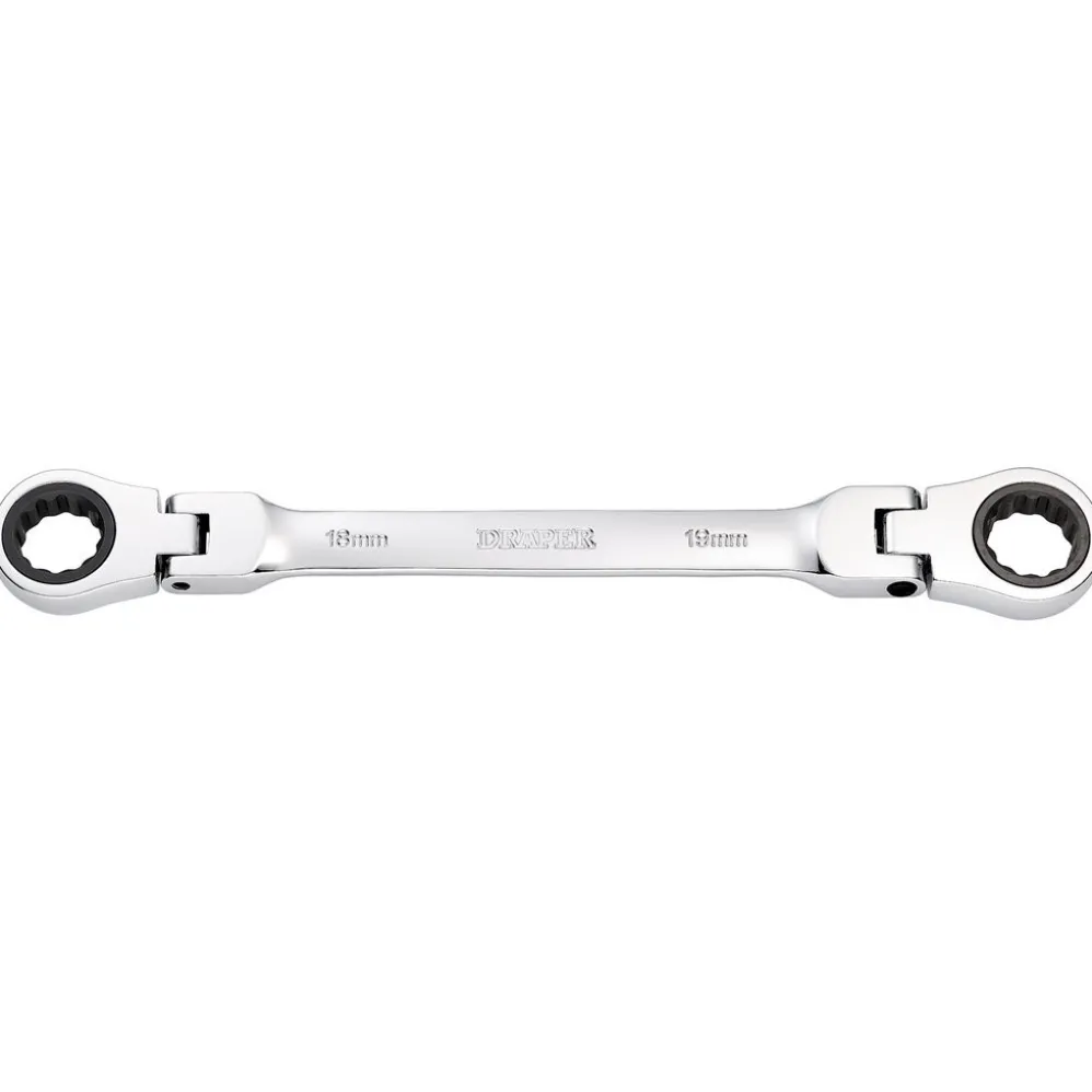 Draper HI-TORQ® Metric Flexible Head Double Ring Ratchet Spanner, 18 x 19mm