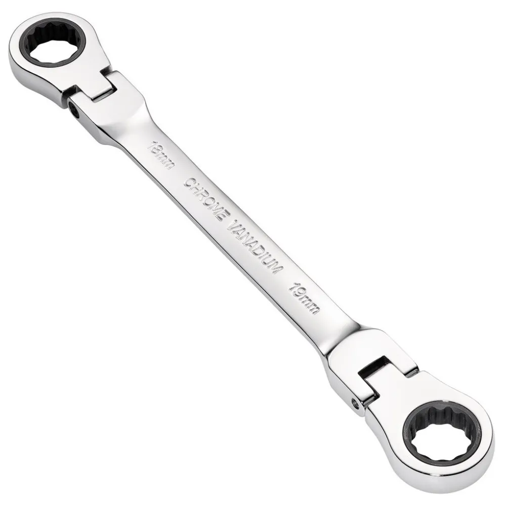 Draper HI-TORQ® Metric Flexible Head Double Ring Ratchet Spanner, 18 x 19mm