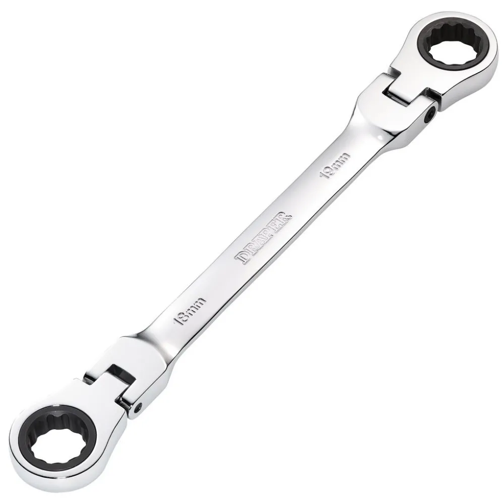 Draper HI-TORQ® Metric Flexible Head Double Ring Ratchet Spanner, 18 x 19mm