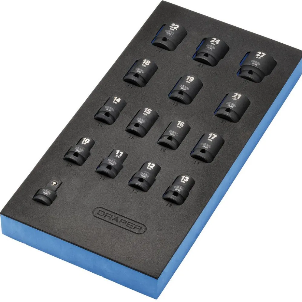 Draper HI-TORQ® Metric Impact Socket Set in EVA Drawer Insert Tray, 1/2" Sq. Dr. (15 Piece)