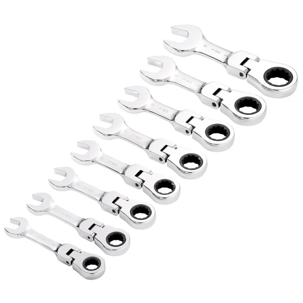 Draper HI-TORQ® Metric Stubby Flexible Head Ratchet Combination Spanner Set, 10 - 19mm (8 Piece)