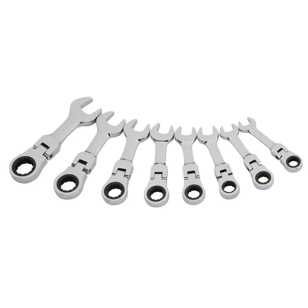Draper HI-TORQ® Metric Stubby Flexible Head Ratchet Combination Spanner Set, 10 - 19mm (8 Piece)