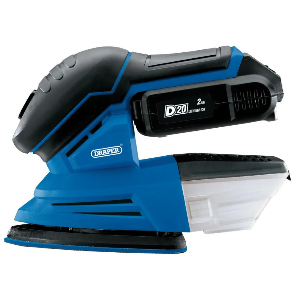 D20 20V Tri-Base Detail Sander, 1 x 2.0Ah Battery, 1 x Charger