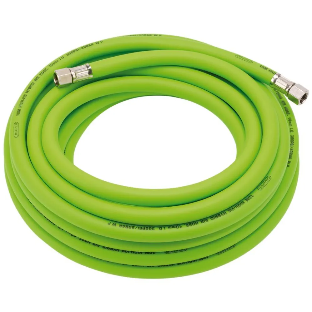 High Visibility Hybrid Air Hose, 10m x 10mm, 1/4" BSP, Green
