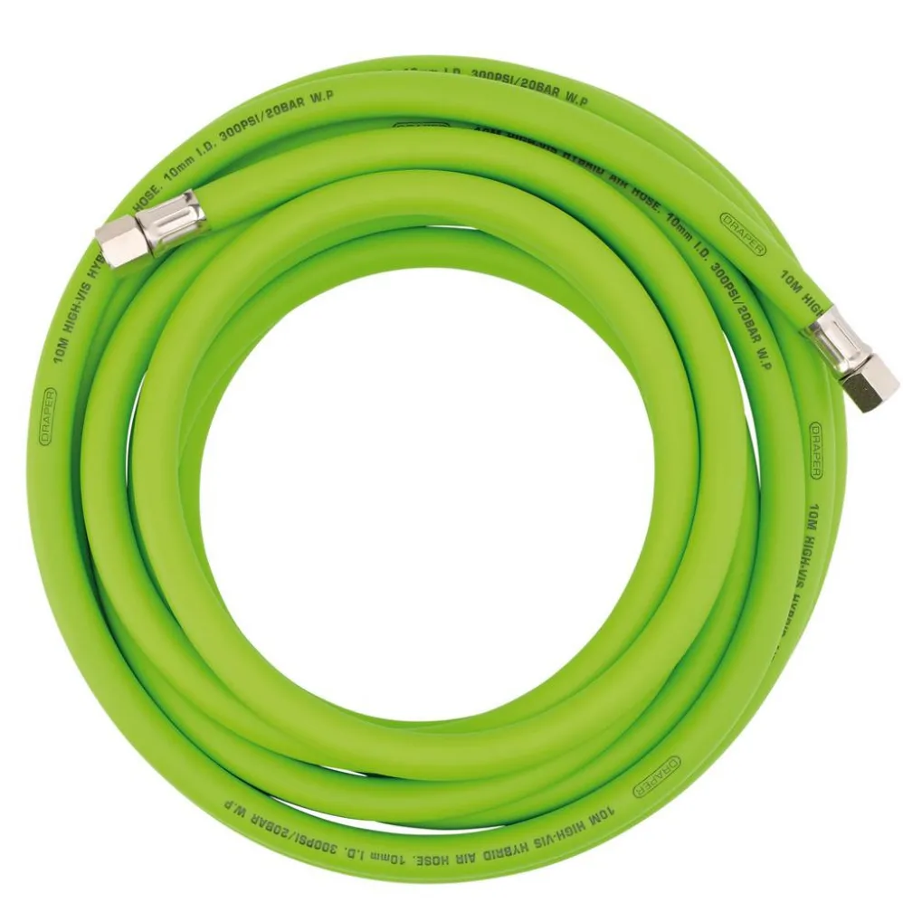 High Visibility Hybrid Air Hose, 10m x 10mm, 1/4" BSP, Green