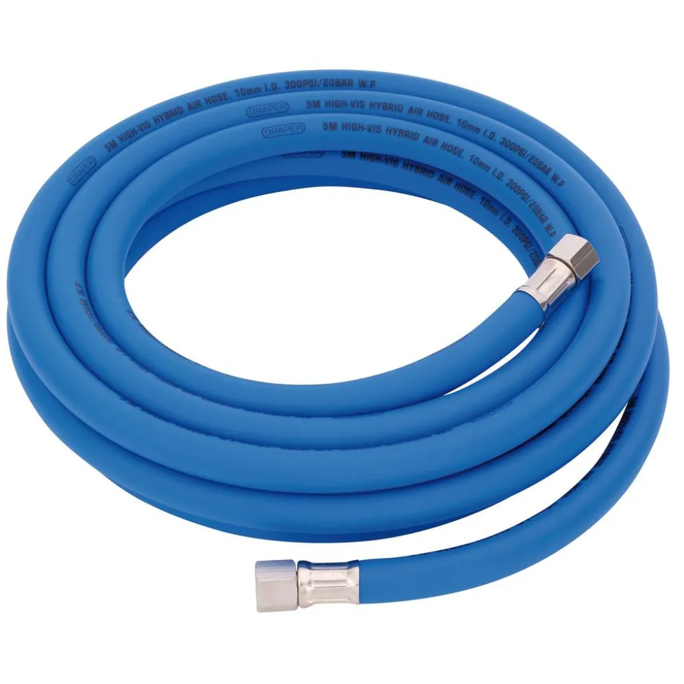 High Visibility Hybrid Air Hose, 5m x 10mm, 1/4" BSP, Blue