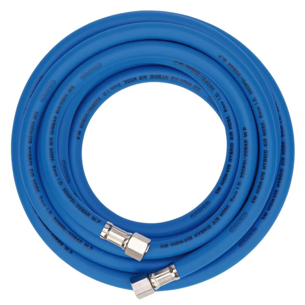 High Visibility Hybrid Air Hose, 5m x 8mm, 1/4" BSP, Blue