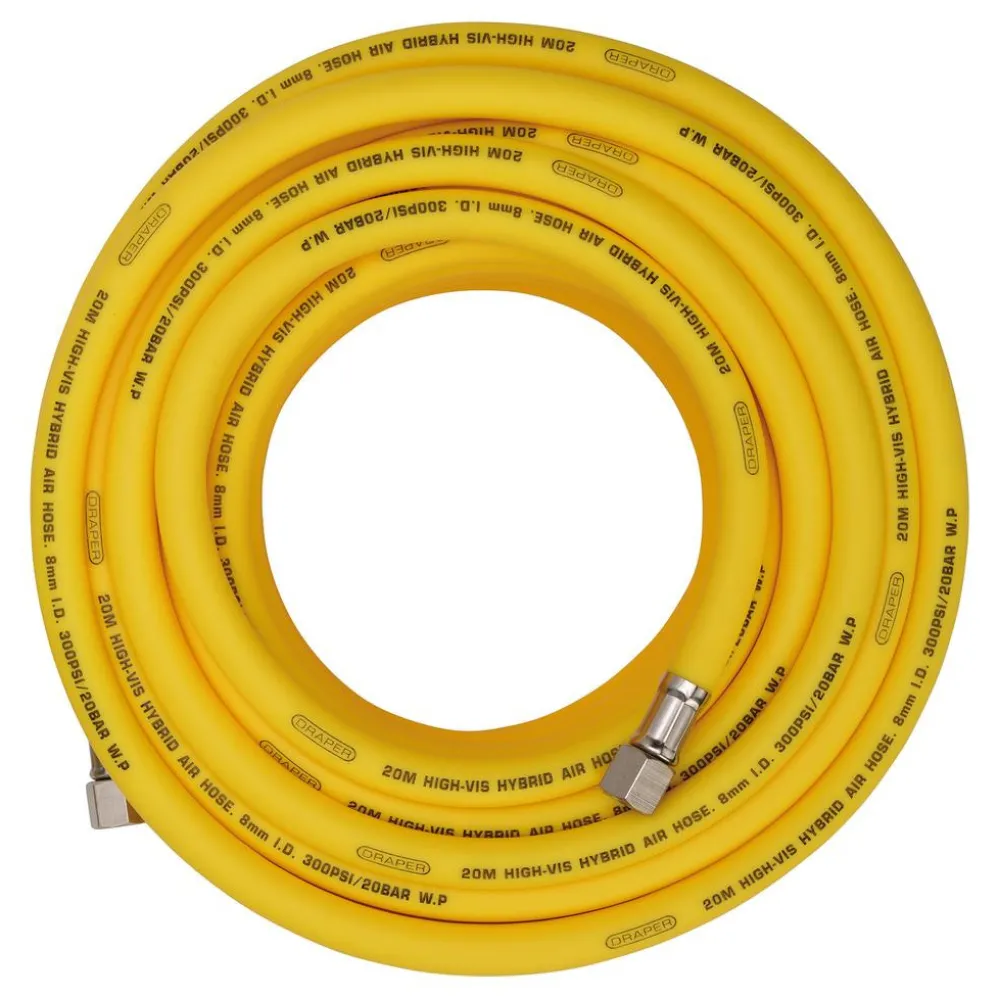 High Visibility Hybrid Air Hose, 20m x 8mm, 1/4" BSP, Yellow